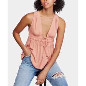 Free People Beach Bound Plunging Tank, Mauve, Size L